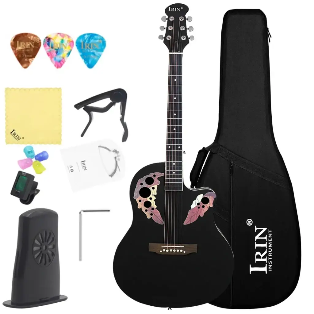 Détail du panneau épicéa imprimé fleur de raisin de la guitare folk IRIN