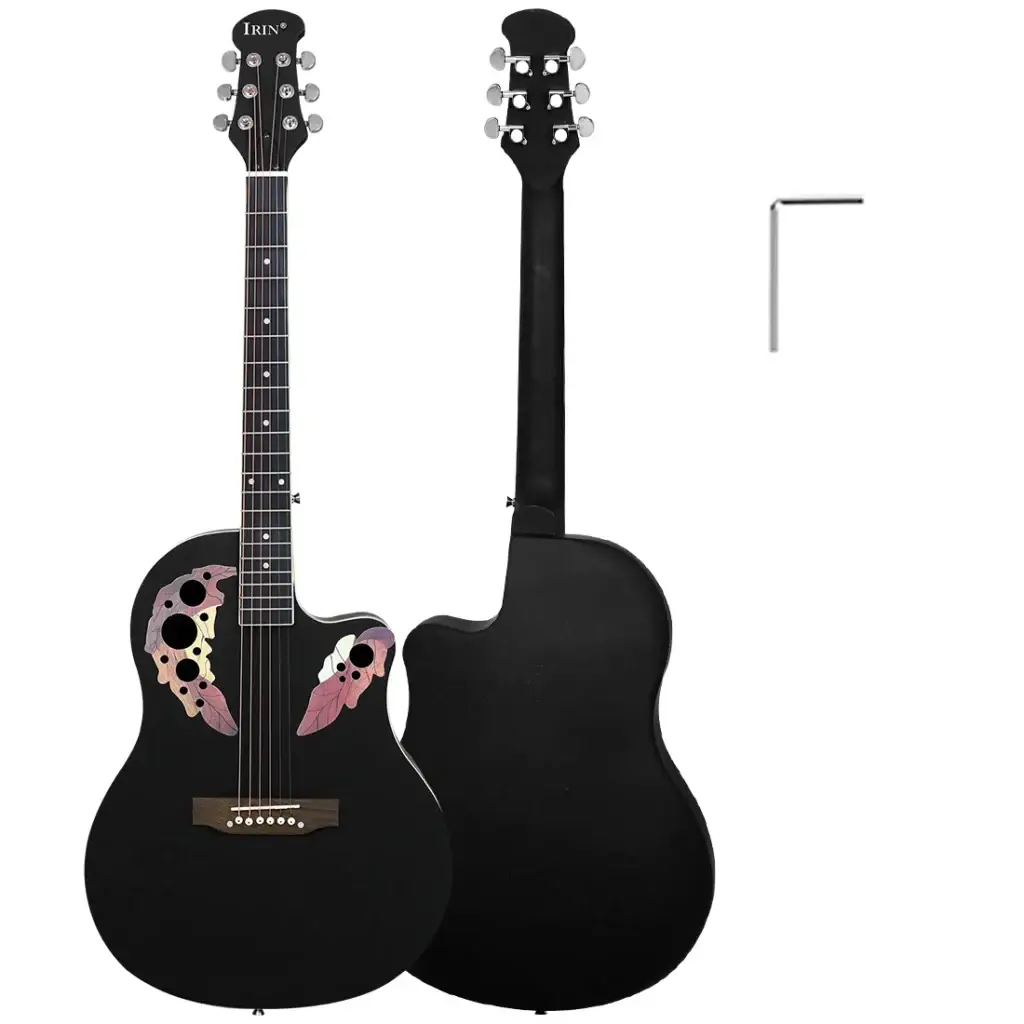 Vue latérale de la guitare acoustique IRIN montrant le dos incurvé