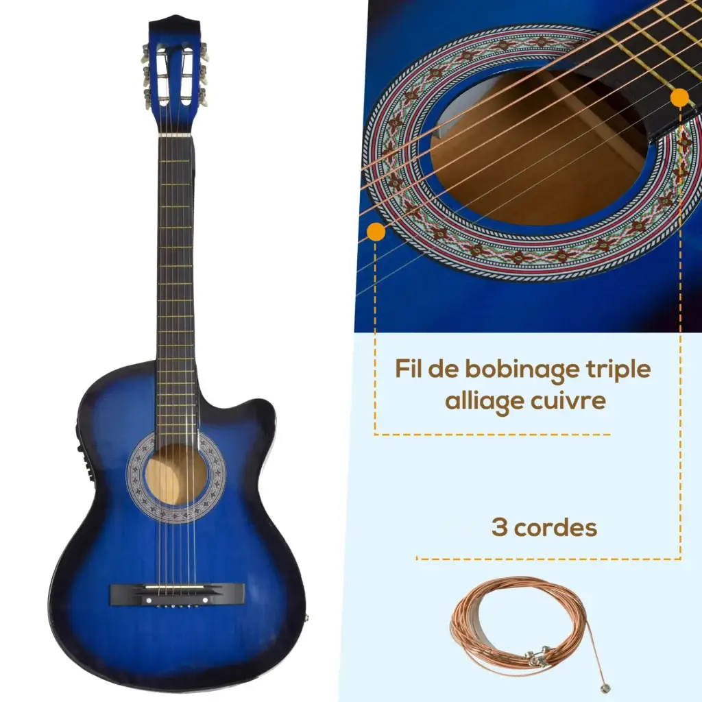 Détail de la touche et du manche de la guitare électrique HOMCOM